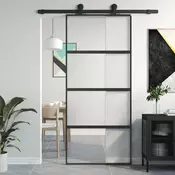 Vidaxl vidaXL Drsna vrata, črna, 90x205 cm, kaljeno steklo, aluminij