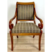 Casa Padrino luxury Biedermeier dining room chair with armrests and stripes brown/beige/black 60 x H. 95 cm - Solid wood kitchen chair - Biedermeier solid wood dining room furniture