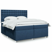 Box spring postelja z vzmetnico modra 200x200 cm blago