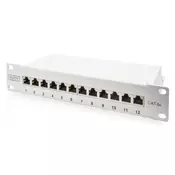CAT 6A Patch Panel, shielded, 12-Port label field, 1U, 10 rack mount, grey RAL 7035