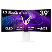 Gaming monitor LG - OLED UltraGear, 39GX90SA-W, 39, 240Hz, 0.03ms, G-Sync, Curved, White