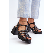 Womens patent leather sandals with high heels, Black Aninifer