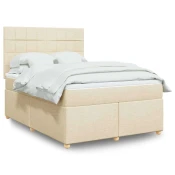 vidaXL Box spring postelja z vzmetnico krem 160x200 cm blago