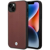Bmw BMW usnjen ovitek za iPhone 14 z diamantnim vzorcem v bordo barvi