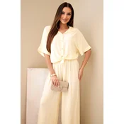 Ženski komplet Kesi s srajco in širokimi hlačami, rumene barve