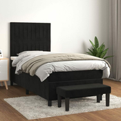 Greatstore Box spring postelja z vzmetnico črn 90x190 cm žamet