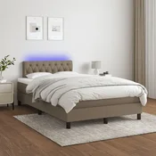 Greatstore Box spring postelja z vzmetnico LED taupe 120x200 cm blago