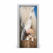 tulup.si Nalepka na vratih Beli konj z mačko 85x205 cm