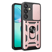 slomart Ohišje Hybrid Armor Camshield z zaščito kamere in kovinskim obročem za Samsung Galaxy S25+ - roza