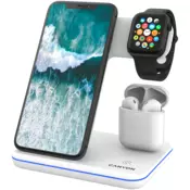 CANYON WS-302 3in1 Wireless charger, with touch button for Running water light, Input 9V/2A, 12V/2A, Output 15W/10W/7.5W/5W, Type c to USB-A cable length 1.2m, 137*103*140mm, 0.22Kg, White - CNS-WCS302W