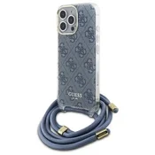 slomart Etui Guess Crossbody Cord 4G Print z vrvico za iPhone 16 Pro - modro