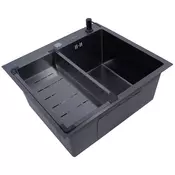 SanDonna HD5550 limena cetvrtasta sudopera u crnoj boji sa sifonom, dozerom i držacem