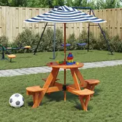 Vidaxl vidaXL Piknik miza za 4 otroke, okrogla, s senčnikom, jelka