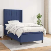 Greatstore Box spring postelja z vzmetnico moder 90x190 cm blago
