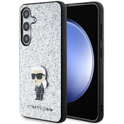 Karl Lagerfeld Fixed Glitter Ikonik Metal Pin ovitek za Samsung S24 Plus, Silver