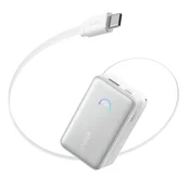 Power bank Anker Nano (A1638H21) 10000mAh, 45W, z vgrajenim USB-C izvlečnim kablom in pametnim prikazovalnikom - white