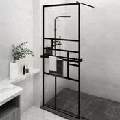 shumee vidaXL Pregrada za tuš s polico črna 80x195 cm ESG steklo in aluminij