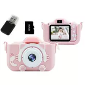 Dječja HD kamera + 32GB kartica + torbica + selfie kamera + ugrađene igre, plava ili ružičasta