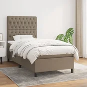 Greatstore Box spring postelja z vzmetnico taupe 100x200 cm blago