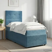 vidaXL Postelja boxspring z vzmetnico Modra 90 x 200 cm Žamet