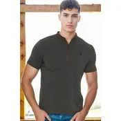 T9571 DEWBERRY MENS ZIPPERED T-SHIRT-KHAKI