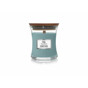 Woodwick Dišeča sveča z lesenim krakom majhna Evergreen Cashmere 85g