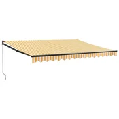 Vidaxl Zložljiva tenda rumena in bela 4x3 m blago in aluminij