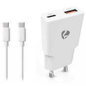 NEDIS omrežni polnilnik/ 30 W/ PD 3.0/ hitro polnjenje/ 1,5 / 2,0 / 2,22 / 3,0 A/ USB-A/ USB-C/ bel/ 1,5 m kabel