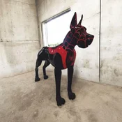 Casa Padrino Decorative Sculpture Great Dane Black/Red 125 x H. 110 cm - Decorative Figurine