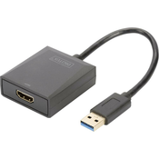 Digitus Prenosnik, TV, zaslon, USB 3.0, Video adapter [1x Moški konektor USB 3.0 tipa A-1x Ženski konektor HDMI] Črna Zaščiten, HDMI p