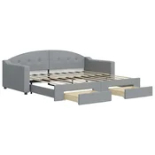 Vidaxl Izvlečna dnevna postelja s predali svetlo siva 90x190 cm blago