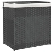 Vidaxl Košara za perilo z 2 predelkoma siva 53x35x57 cm poli ratan