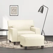 Fotelj s stolčkom za noge krem 60 cm umetno usnje