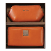 Princ Leather Ženski poklon set novcanik i neseser, Narandžasti