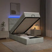 vidaXL Otomanska postelja z vzmetnico in LED Svetlo siva 100 x 200 cm