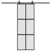 Vidaxl Drsna vrata z opremo črna 76x205 cm kaljeno steklo