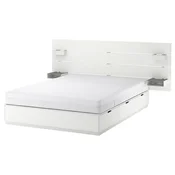 NORDLI Postlj okvir s predal+postlj vložk, z vzglavno ploščo bela/Akrehamn čvrst, 160x200 cm