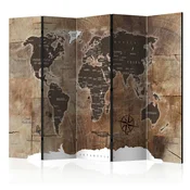 artgeist Paravan Map On The Wood I, 5-Delni, Dvostranski