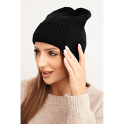 Kesi Womens winter hat made of wool with a classic ribbed knit K444 black