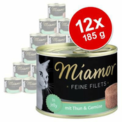 Ekonomicno pakiranje Miamor Feine Filets 12 x 185 g - Tuna i škampi u želeu