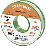 Stannol Stannol mehka spajkalna žica Kristall 611 v zlitini Flowtin TC Sn99Cu1 z 2\,5% pretoka 0\,5 mm premera na 100 g koluta Stannol Kristall 611 Fairtin spajkalna žica\, neosvinčena neosvinčeni S, (20395574)