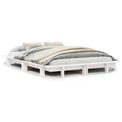 shumee vidaXL Posteljni okvir brez vzmetnice bel 135x190 cm masiven borov les