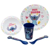 shumee Disney Stitch - 5-delni komplet jedilnega pribora za mikrovalovno pečico iz kolekcije Palms (krožnik, skleda, skodelica, vilice, žlica)