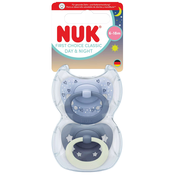 Silikonske dude NUK First Choice - Day & Night, 6-18 m, za djecaka, ljubicaste, 2 komada