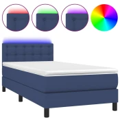 vidaXL vidaXL Box spring postelja z vzmetnico LED modra 100x200 cm blago, (20724539)
