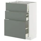 METOD / MAXIMERA Podni element s 3 fioke, bela/Nickebo mat sivozelena, 60x37 cm