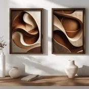 WallXpert set uramljenih MDF slika NAL187-70, apstraktni talasasti oblici u braon i bež tonovima, 2 x 50 x 70 cm