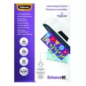 Laminacijska folija za vruće laminiranje, 80 mikrona, A4, sjajna, 100 listova, FELLOWES 5306114