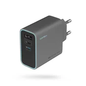 Stenski polnilnik USB-C USB-A GaN 65W - siv
