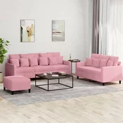 3-dijelni set sofa s jastucima ružicasti baršunasti